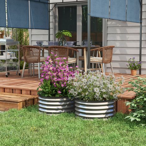 Bac potager surélevé lot de 2 métal argenté OKMYHOME (1/4)