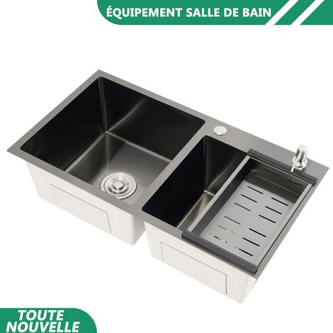 WAOBDLA 304 évier en acier inoxydable évier de cuisine moderne rectangulaire double bol évier de cuisine avec les tuyaux de drainage (1/5)