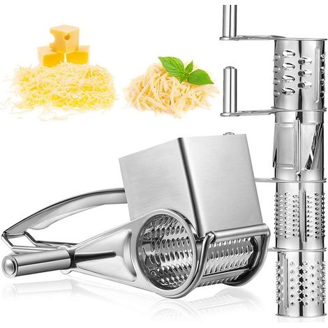 Grattugia per formaggio rotante, grattugia manuale rotante in acciaio inox per parmigiano, affettatrice/tagliatrice per formaggio con 4 rulli in acciaio inox per grattugiare il cioccolato duro (1/5)