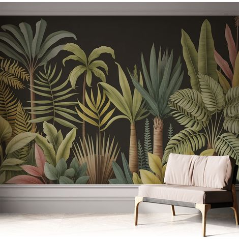 Papier peint adhésif avec colle pour décoration moderne de salon chambre à coucher cuisine et bureau Facile Jungle tropicale 312x219 cm (1/5)