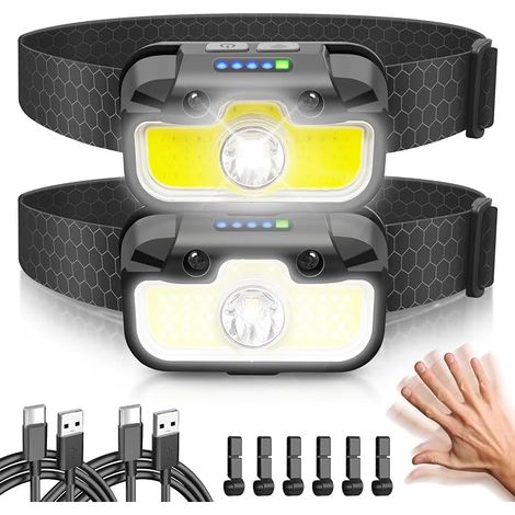 Linterna frontal recargable Hyted, superbrillante, potente linterna LED de 2000 lúmenes con indicador rojo, 14 modos de iluminación, sensor de movimiento, resistente al agua, ideal para correr, acampa (1/5)