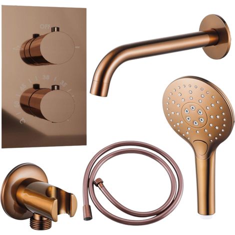 FugaFlow Eccelente Ensemble robinet de baignoire Acces - bec - 22cm raccourcissable - flexible lisse - douchette ronde - corps encastré - support (1/5)