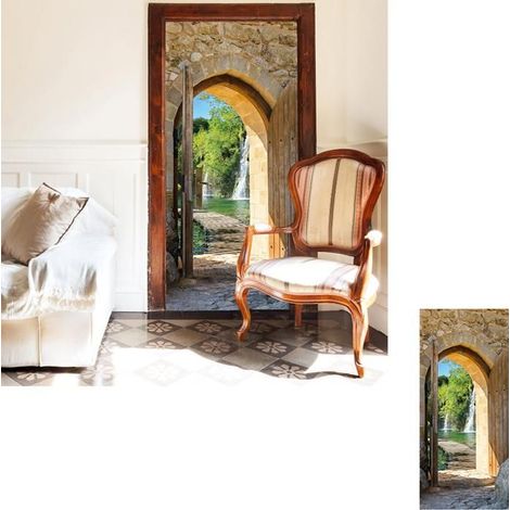 PORTE PHOTO Tapete Tür Wasserfall 77x200cm - Wandbild Wald, See, Steine, Dschungelwand, Fluss, Tor, Steg, Bad
