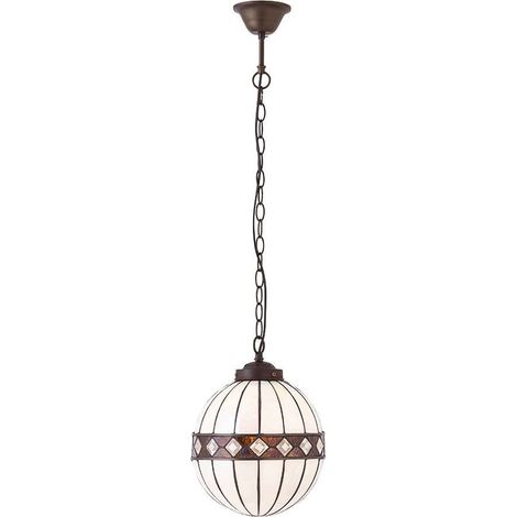 Interiors Fargo - Sospensione a soffitto a 1 globo piccolo, bronzo scuro, vetro Tiffany, E14 (1/4)