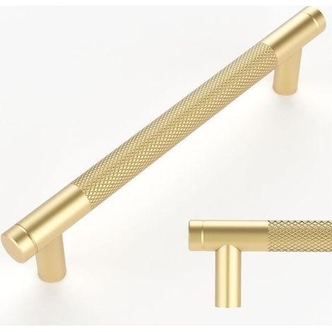 Lot de 10 poignées de tiroir moletées dorées, entraxe de 128 mm, pour commode, armoire et penderie. (1/4)