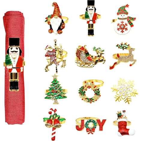 12 Pièces Rond de Serviette Noel, Métal Anneau Serviette de Table Renne (1/5)