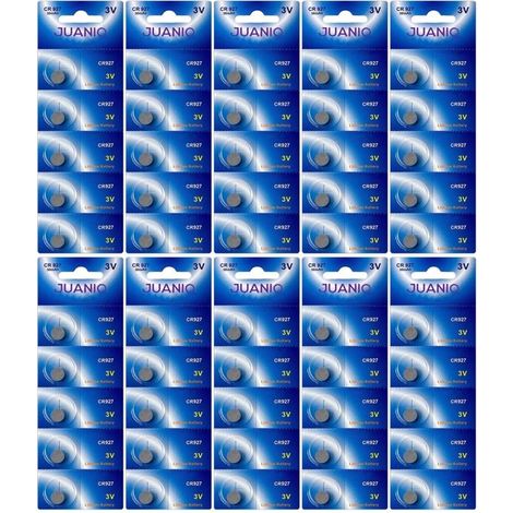 Lot de 50 Piles bouton plates 3V lithium type CR927 compatibles DL927 / ECR92 - Juanio - (1/2)