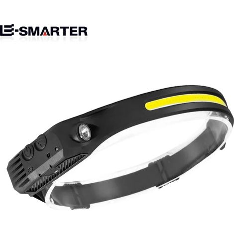 Lampe frontale LED à induction 6 modes (W689-1(1-Blanc)) avec capteur COB, batterie intégrée rechargeable, éclairage de travail extérieur (1/5)