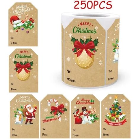 Autocollants de Noël - Non spécifié - 250 pièces - Papier kraft - 7.5x5 cm - Auto-adhésifs (1/4)