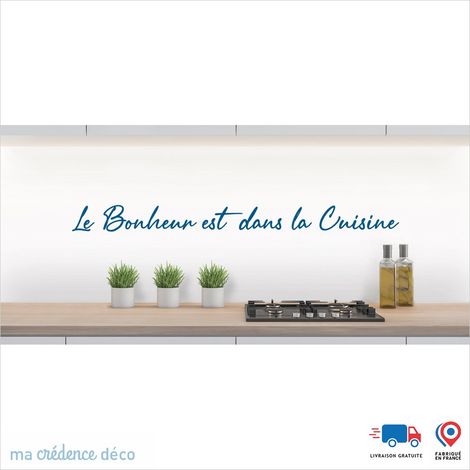 Crédence : Le bonheur est dans la cuisine 1 - Couleur Bleu signal - Alu composite - 120 - 60 (1/3)