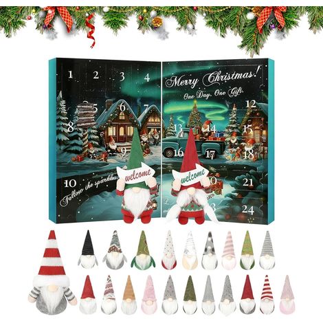 Calendrier de compte à rebours de Noël Décoration d'objets de collection 24 jours - Calendrier de compte à rebours Gnome pour Noël - Pour adultes, amis, enfants, adolescents, cheminée, arbre (1/5)