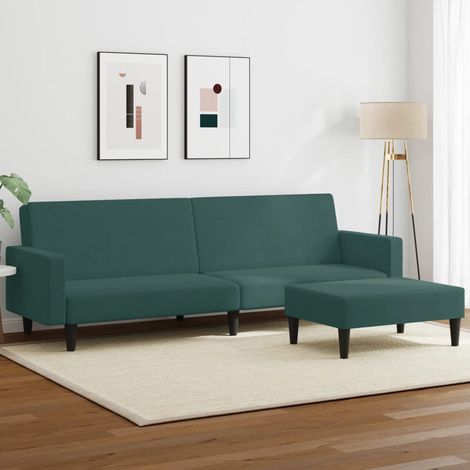 vidaXL 2-Sitzer Schlafsofa mit Fußstütze dunkelgrün Velours (1/5)