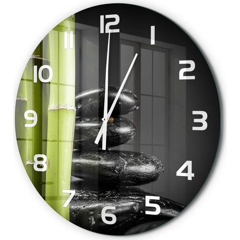 Horloge Murale Ronde en Verre Quartz Silencieuse Sans Tic-Tac Salon Cuisine Bambou fi 60 cm (1/5)