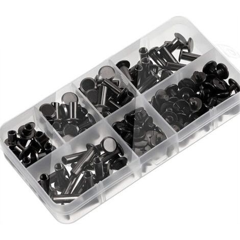 (Noir)1 Ensemble Chicago Vis Assortiment Kit 6 Tailles Vis à Tête Croix Ronde en Métal Post Chicago Vis Bouton pour DIY Reliure de Décoration en Cuir (1/4)