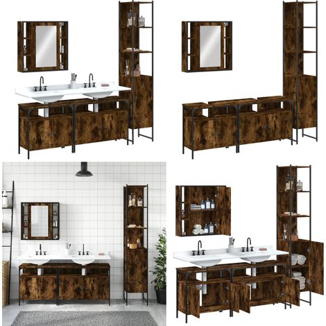 Ensemble d'armoires de salle de bain 4 pcs chêne fumé - Meubles De Salle De Bain - Ensemble Meuble Salle De Bain - Armoire Salle De Bain - Miroir Salle De Bain - Rangement Salle De Bain - Home & Livin (1/5)