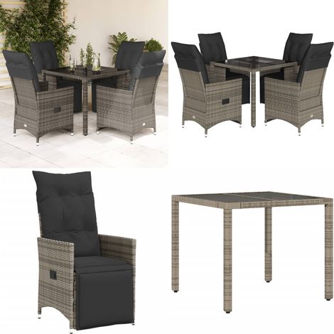 5-tlg. Garten-Bistro-Set mit Kissen Grau Poly Rattan - Gartenmöbel - Bistroset - Esstisch - Lounge Sessel - Outdoor Möbel - Home & Living (1/5)