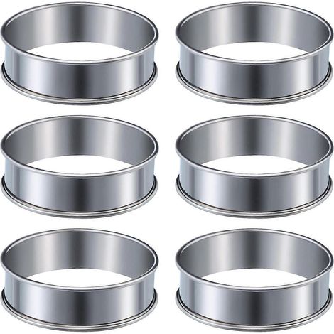 6 cercles à muffins et tartelettes, doublement roulés, en acier inoxydable, ronds en métal. (1/5)