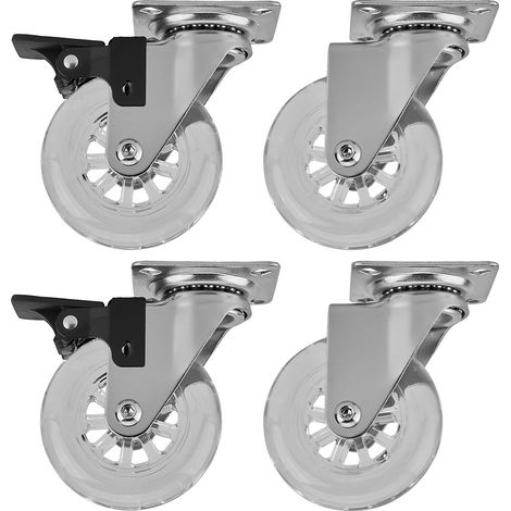 SOTECH 4er Set Möbelrollen SWIFT Ø 75 mm ( 2 x mit Feststeller und 2 x ohne Feststeller ) transparent