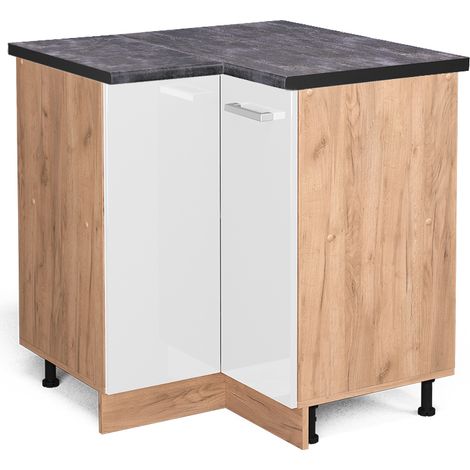 Armario de esquina R-Line, Blanco alto brillo, 75.6 cm , ET Antracita, Vicco