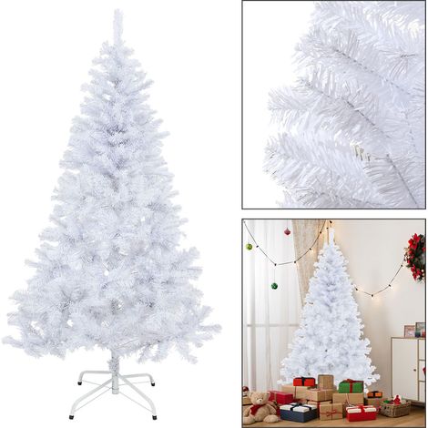 Jiubiaz Albero di Natale artificiale bianco 180 cm in PVC, 650 rami, con base in metallo (1/5)