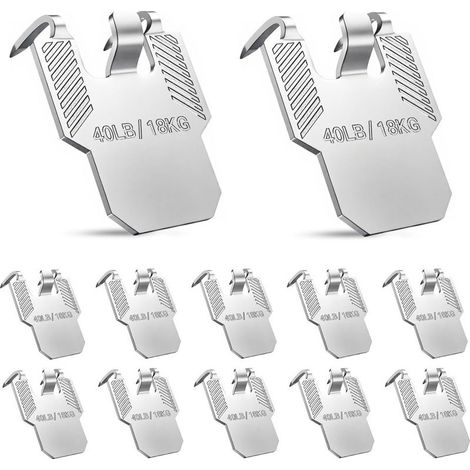 Lot de 20 griffes de suspension en acier inoxydable pour cloison sèche, sans clous, peut supporter jusqu'à 18 kg, pour accrocher des photos, des affiches, des cadres photo, kit d'art (argenté) (1/5)