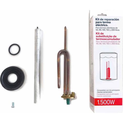 Kit de réparation pour chauffe-eau électrique avec résistance électrique incurvée (1500 W) + anode magnésium + joint en caoutchouc + vis de fixation (1/5)