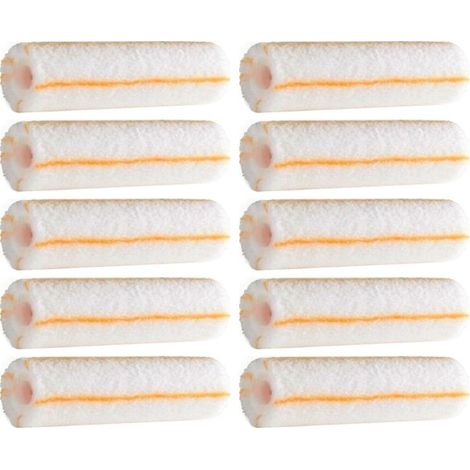 Lot de 10 mini rouleaux anti-gouttes 100 mm – Poils polyacryliques 12 mm – Pour peinture aqueuse et solvant – Application murs et plafonds – Rota