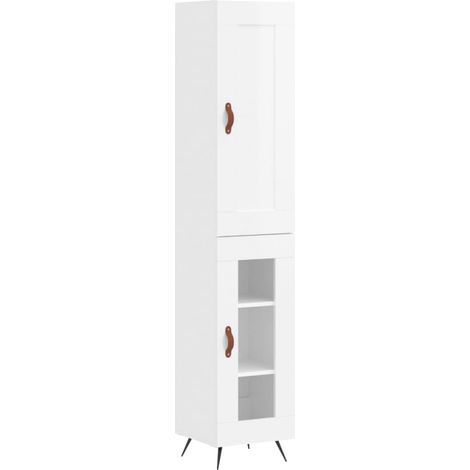 Aparador cómoda cómoda armario mueble organizador cocina salón salón alto brillo 34,5 x 34 x 180 cm madera contrachapada blanco 020032930
