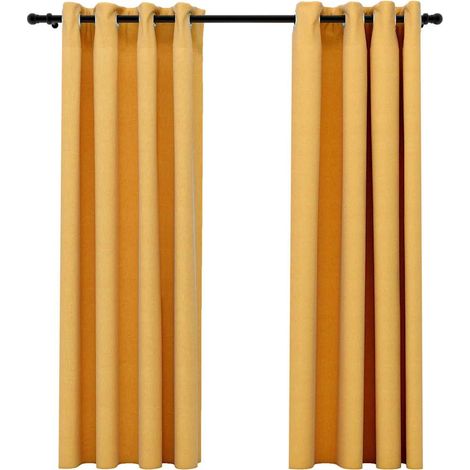 Maison Exclusive - Zatemňovací závěsy s kroužky vzhled lnu 2 ks žluté 140 x 175 cm (1/5)