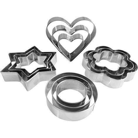 Ensemble d'emporte-pièces en métal - Formes cœur, étoile, rond, fleur - 12 pièces