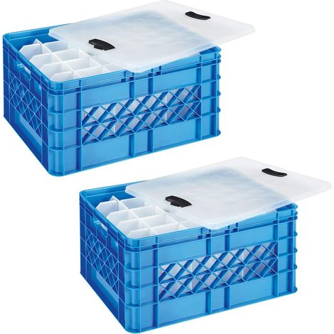 BRB 2 boîtes à verres avec couvercle et fermeture à clip, L x l x H 500 x 400 x 260 mm, 30 compartiments