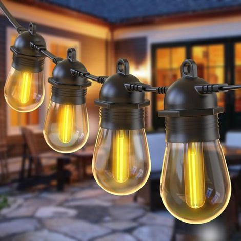 Guirlande lumineuse LED extérieure S14 - 14,5 m - IP65 - 15 lampes blanc chaud - Abat-jour incassables résistants aux UV - 2700 K - Pour jardin et terrasse (1/5)