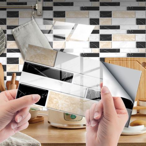 24 PCS Autocollant pour carrelage mural, Imperméable Stickers Carreaux, Convient pour la Cuisine, Salle de Bain(10x20cm) (1/3)