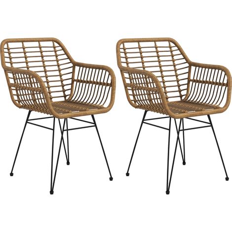 Lot de 2 chaises de salle à manger en PE rotin naturel et pieds métal noirs 56 x 60 x 79 cm (1/5)