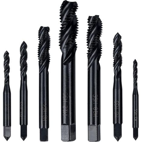 Jeu de 7 Tarauds à Filetage Hélicoïdal HSS Tarauds à Vis Cannelés Spirale Métrique Tarauds Assortiment M3 M4 M5 M6 M8 M10 M12 Outil de Taraudage de Filetage en Acier Rapide Revêtement en Nitrure (1/5)