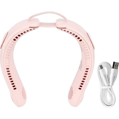 Ventilateur de cou 4 pales 3 vitesses recharge USB mains libres design pliable silencieux pour bureau voyage rose (1/5)