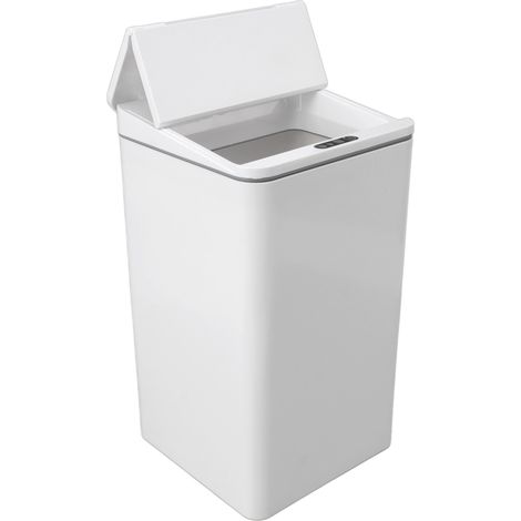 Intelligenter 9-Liter-Abfalleimer mit Klappdeckel, Näherungssensor, USB-Ladeanschluss, weiß, für Schlafzimmer, Badezimmer, Büro (1/5)