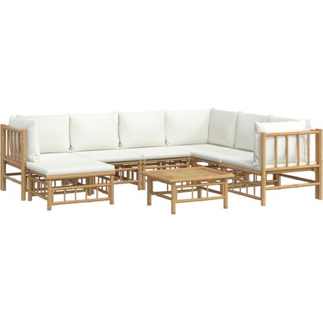 Muebles de jardín muebles de exterior juego de muebles de 8 piezas con cojines de bambú blanco crema 020017483 (1/5)