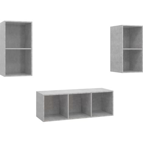 Ensemble de meuble TV  Banc TV  Armoire TV 3 pcs Gris béton Bois d'ingénierie (1/5)