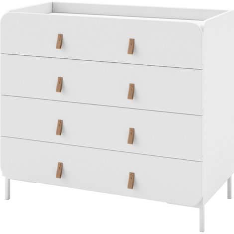 Commode Design 4 Tiroirs Blanche Dessus Crédence Pieds Métal L 90 H 81 P 45.5 cm (1/5)