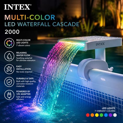 Intex Multi-Color LED Waterfall Cascade for Above Ground Pools ÃÂÃÂ¢ÃÂÃÂÃÂÃÂ Illuminated Pool Fountain with 7 Color Changing Lights