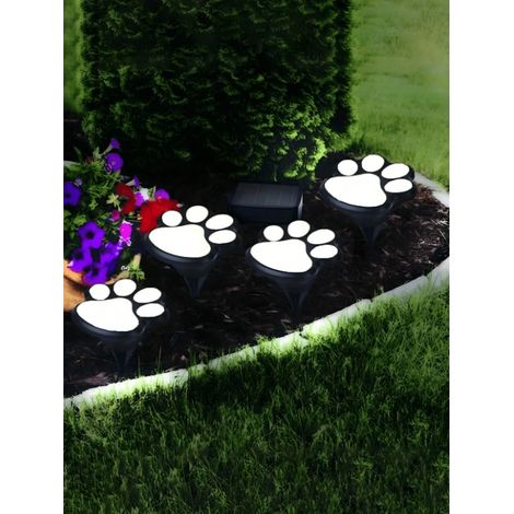 4 pièces Lampes LED solaires blanches à empreintes de patte de chien : Lampe de paysage pour allée extérieure, adaptée pour jardin, animalerie, zoo (1/4)
