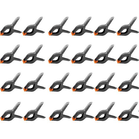 24 pièces 6" 158 MM pince a ressort plastique, pince de serrage force de serrage élevée ouverture maximale 65MM, pince serre joint avec mobiles mâchoires pour bois atelier photographie, noir (1/4)