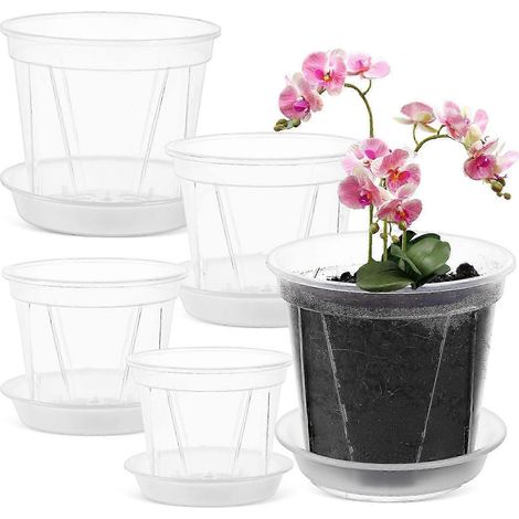 Cinq pots de fleurs transparents adaptés à la culture de jeunes plants, aux orchidées, à la plantation de fraisiers, au repiquage, etc. Fabriqués en plastique de haute qualité. (1/5)