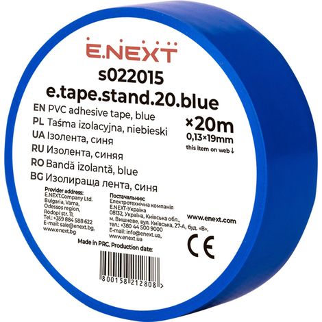 Cinta aislante de PVC E.next s022015 de 19 mm x 20 m, color azul