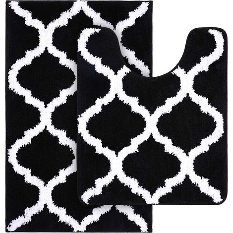 Lot de 2 Tapis de Salle de Bain en Microfibre, Tapis de Bain en Forme de U, Lavage en Machine, Tapis de Bain antidérapant et Absorbant à Poils Longs pour Baignoire, Douche et Salle de Bain (1/5)