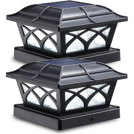 Lampe Solaire Exterieur Lumières Solaires de Chapeau de Poteau 2 Modes Lampe LED Etanche pour Jardin Terrasse Clôture 4x4 5x5 6x6 inch Poteau en bois Lot de 2 (1/5)