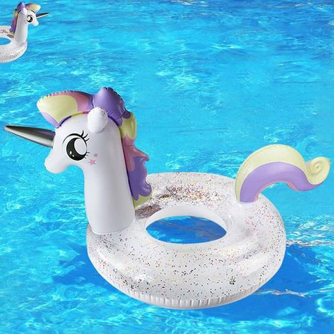 Bouée Licorne, Licorne Anneau de Natation, Flotteur de Piscine Gonflable avec Paillettes, pour Adultes et Enfants Bouée d'été Eau Jouet (1/5)