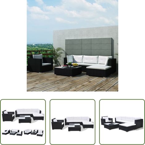 Rotin -  Salon de jardin 6 pcs avec coussins résine tressée noir (1/5)