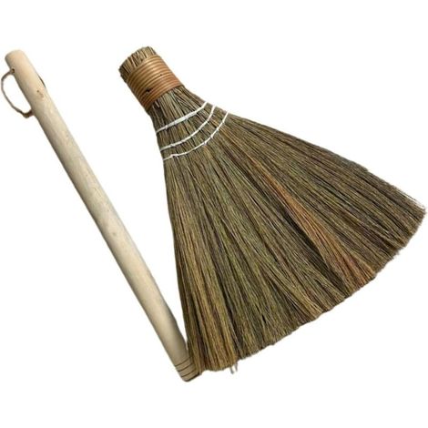 Balai Fait Main à Manche Court Détachable 74 Cm en Paille Naturel Balai De